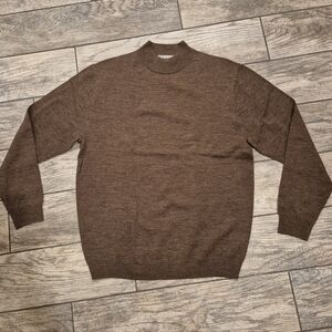 Linea Uomo Merino Wool Blend Mock Neck Sweater Men's Medium Brown Knit